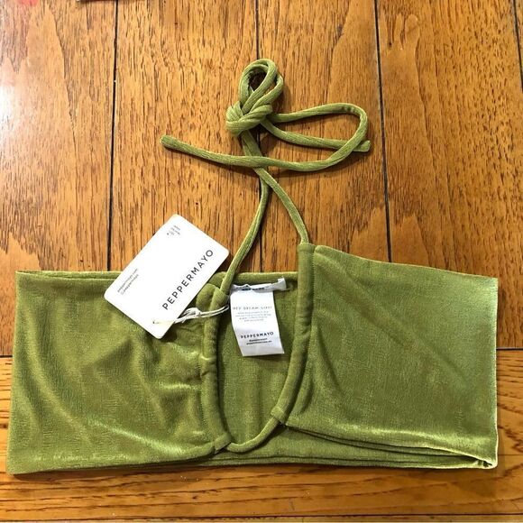 NWT Peppermayo Pool Suite Crop Halter Top Lime Green - 10 - Picture 4 of 8